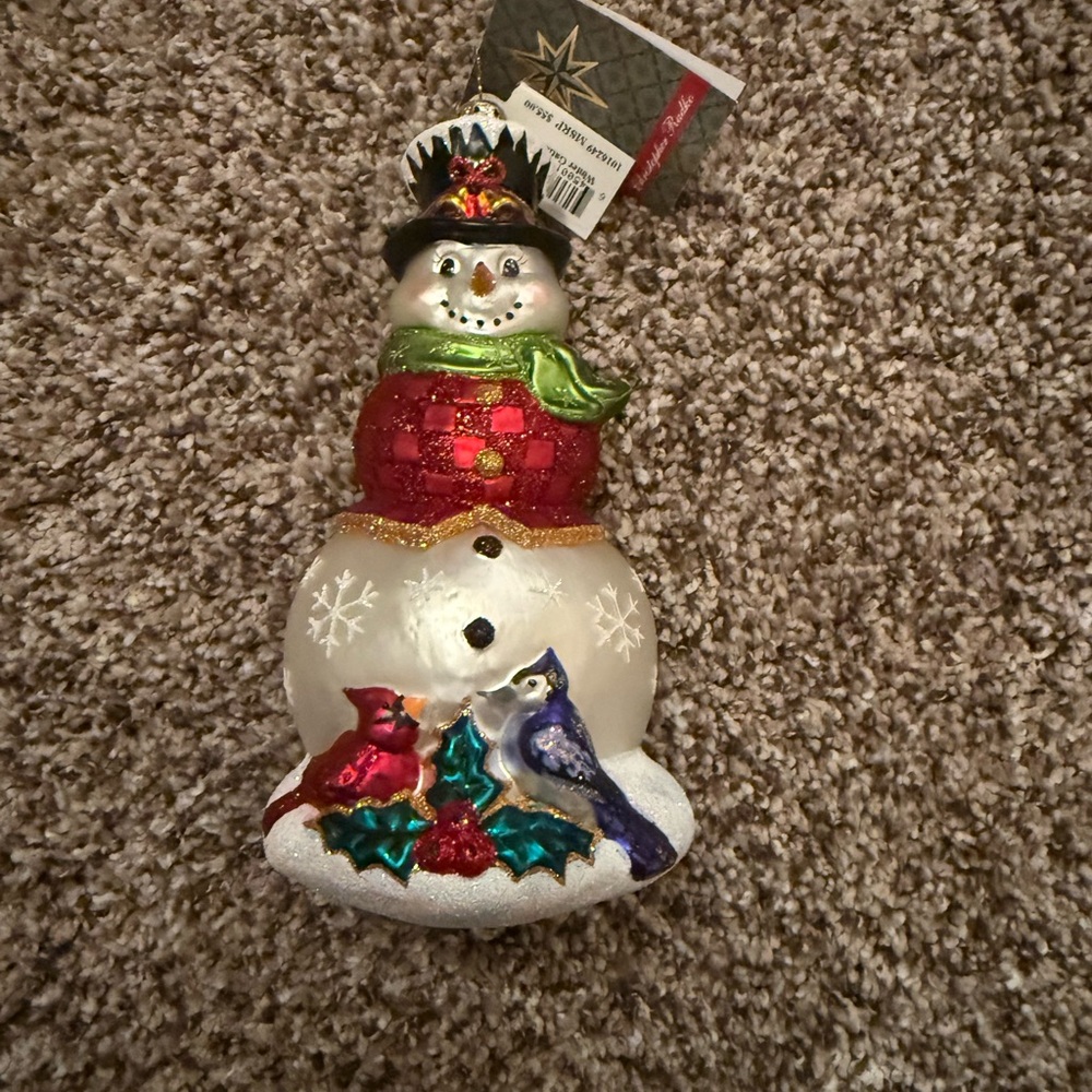 Christopher Radko Snowman Ornament with Red and Blue Accents